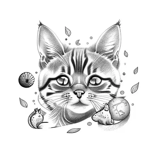 A Tattoo Showcasing Small-sized Cats And Dogs Surrounded By Beach And Nature Elements