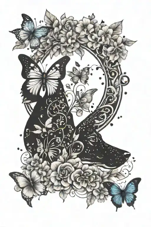 Infinity Sign With Butterfly Flowers And Silhouette Of A Dog