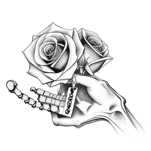 Skeleton Hand With Cards And Roses