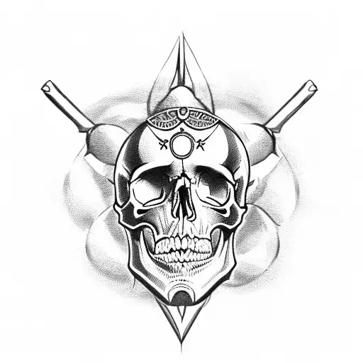 A Skull With Three Swords Going Through Its Head With The Saying Fear No Evil In Words