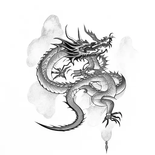 Dragon Wrapping Around A Katana Sword