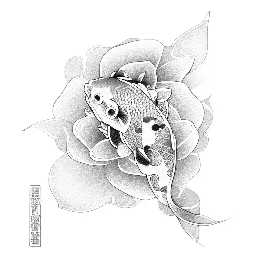 A Serene Koi Fish Swimming Among Floating Lotus Flowers