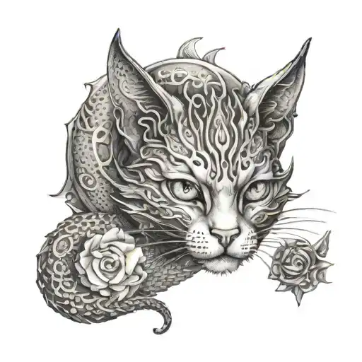 Cat Dragon With Fairies