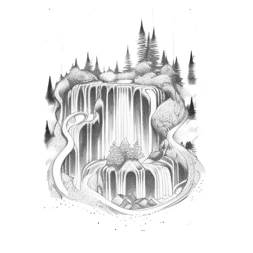 A Majestic Waterfall Flowing Through A Lush Forest