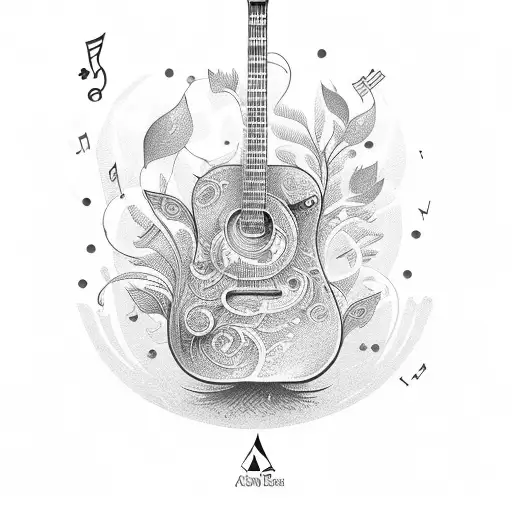 A Card Deck Growing Out Of A Guitar With Musical Notes As The Foliage