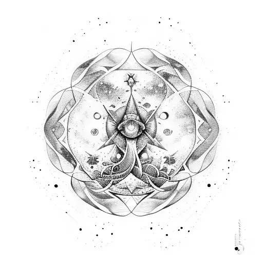 Aquarius Constellation With Waves In Dotwork Style