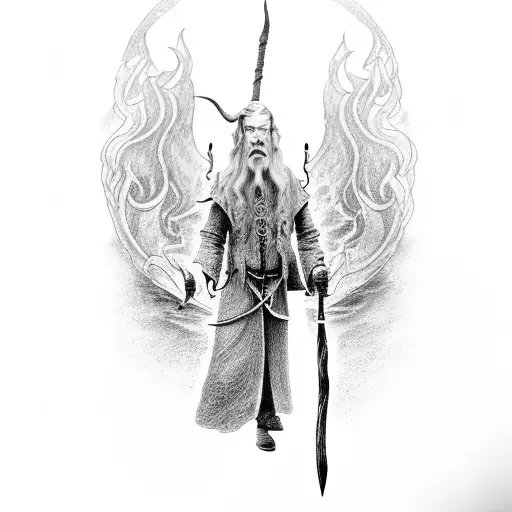 A Dotwork Tattoo Of Gandalf's Staff With A Quote From The Lord Of The Rings