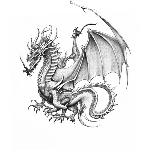 Dragon With Wings Along The Spine