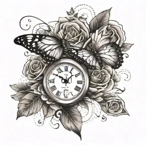 Butterfly Rose And Clock