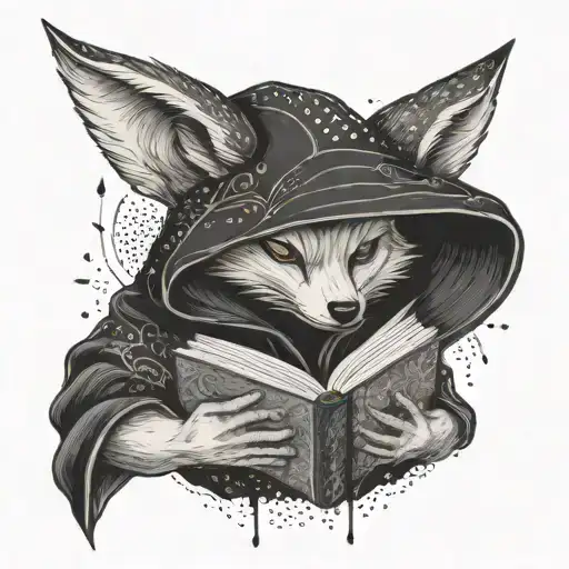 Kitsune Black Hood Holding A Book