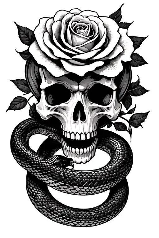 Snake With Rose And Reaper Skull