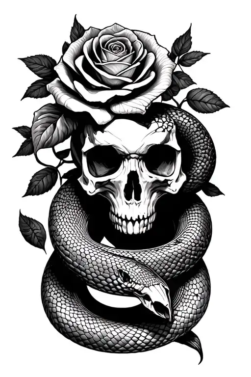 Snake Slithering With Rose And Reaper Skull