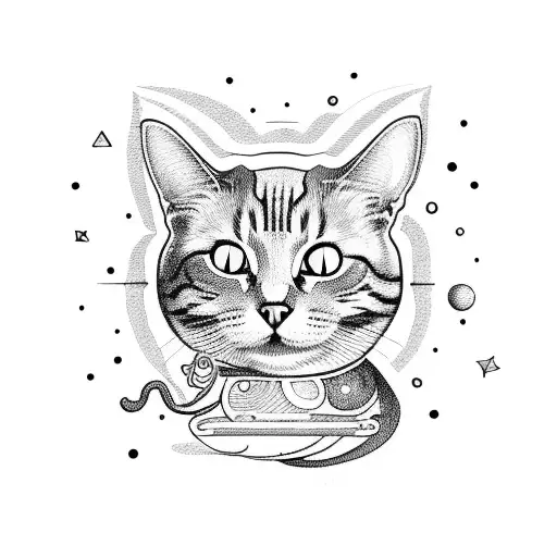 A Surreal Scene Of A Cat Floating Among The Planets In Outer Space