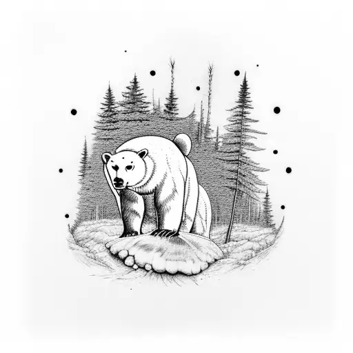 Dead Polar Bear In A Forest Growing Large Mushrooms
