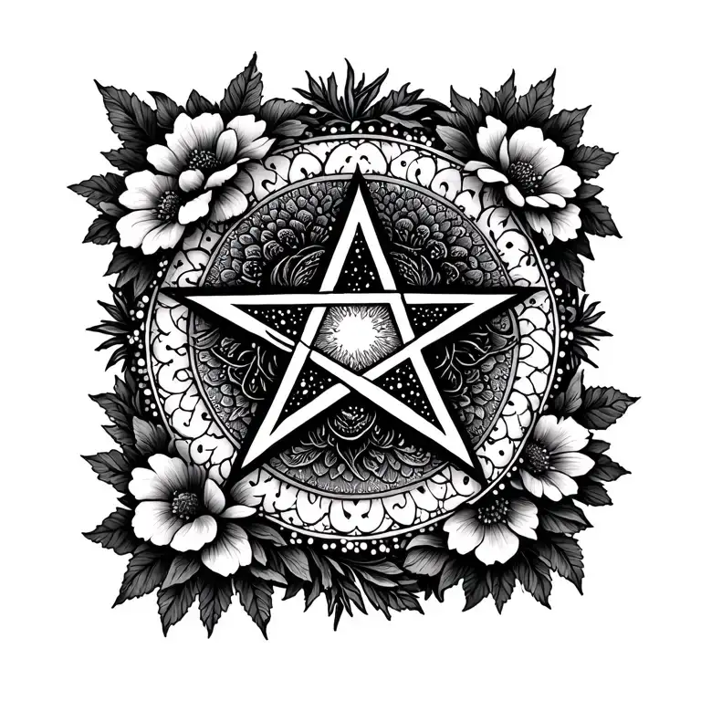 Pentacle With Flowers Surrounding