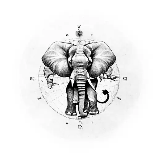 Map With Elephant And Compass