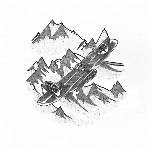 A Vintage Airplane Flying Over A Snowy Mountain Landscape