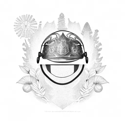 A Dotwork Tattoo Of A Military Helmet With Plants Growing Out Of It