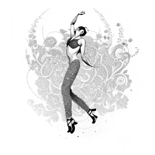 A Dancing Figure Composed Of Intricate Floral Patterns