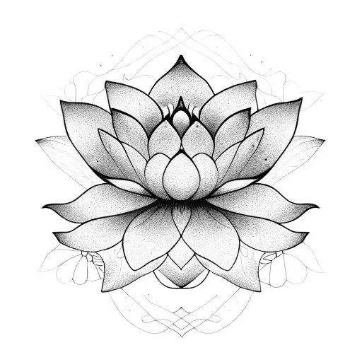 Dotwork Design Of A Lotus Flower Surrounded By Positive Affirmations