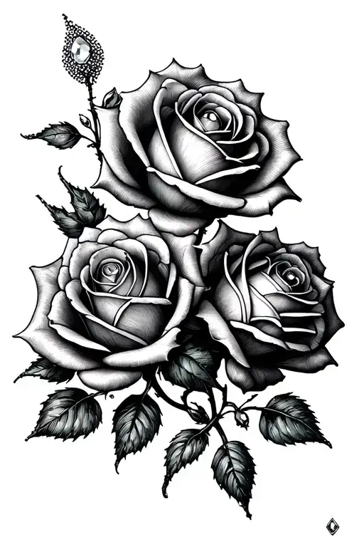 Three Roses With Precious Jewels