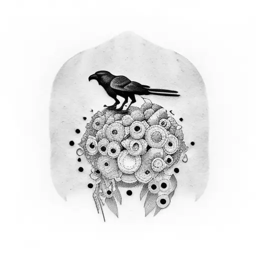 A Dotwork Tattoo Of A Crow Sitting On A Wooden Ruler