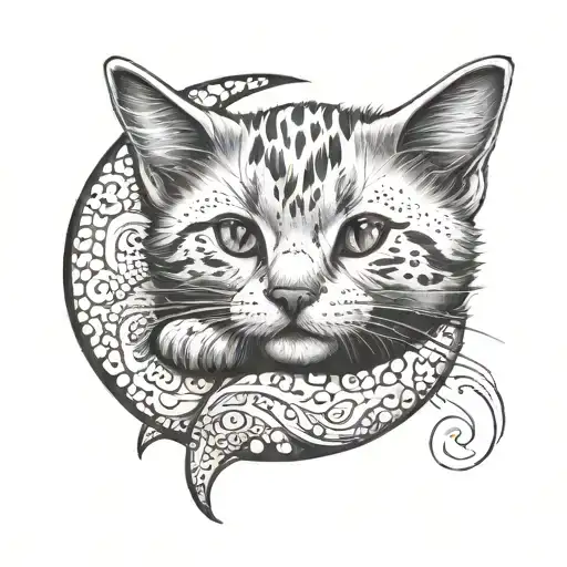 An Adorable Kitten Curled Up In A Crescent Moon