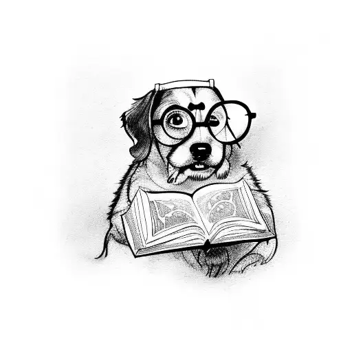 Dog In Harry Potter Glasses And Hogwart Suit Reading A Bokm