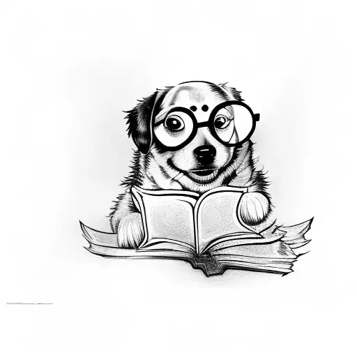 Dog In Harry Potter Glasses And Hogwart Suit Reading A Bokm