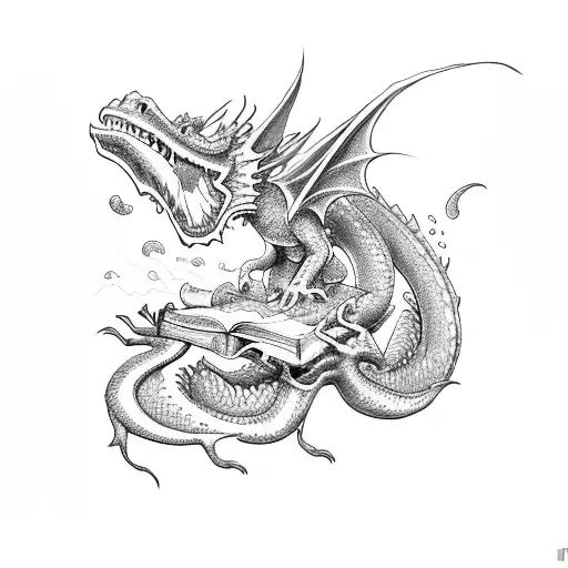 A Dragon Emerging From An Open Book