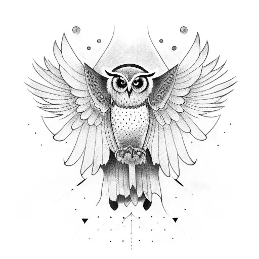 Owl With Its Wings Spread Wide In Flight