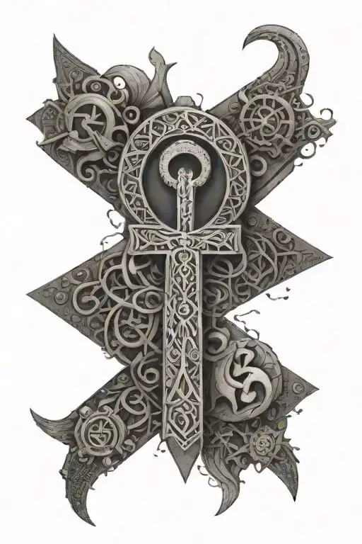 An Ankh Symbol Surrounded By Intricate Cybersecurity Symbols And Codes