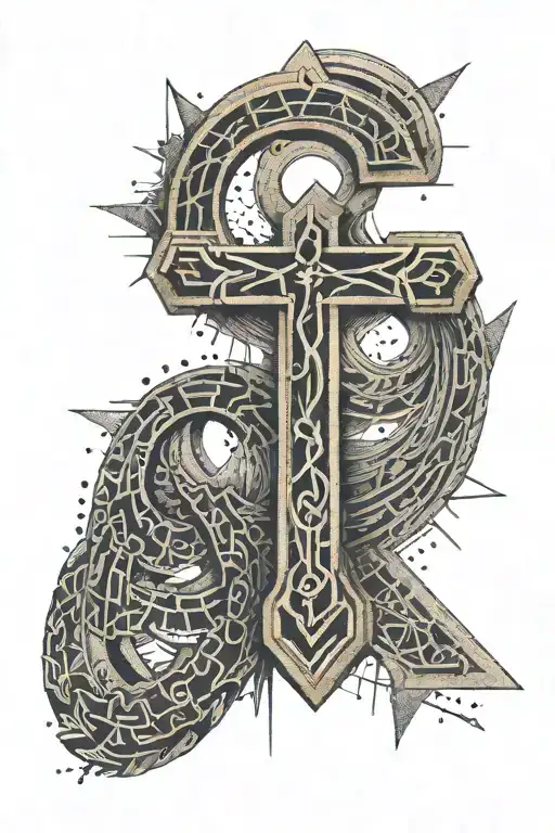 An Ankh Symbol Intertwined With Binary Code And Pixelated Elements