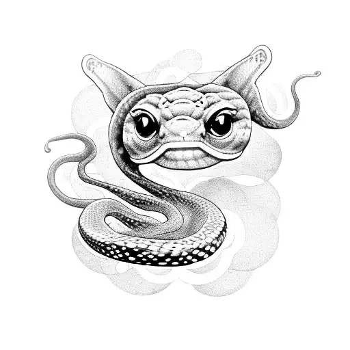 A Snake Coiled Around A Moonlit Butterfly