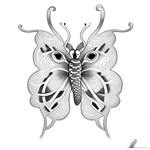 A Dotwork Tattoo Featuring A Snake And Butterfly In A Mesmerizing Pattern