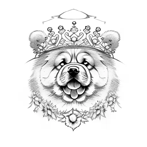 A Chowchow Dog Wearing A Crown Of Flowers