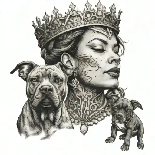 A Powerful Mother Of Two With A Crown And Pit Bulls Surrounding Her