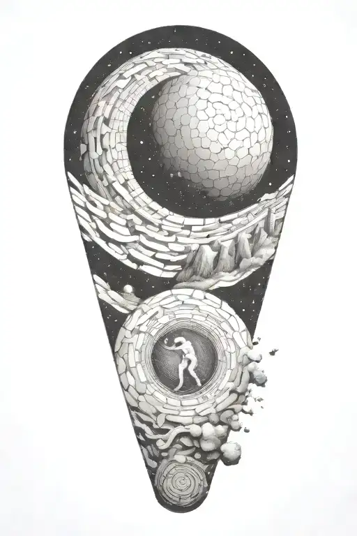 Fibonacci Spiral And Myth Of Sisyphus Pushing A Rock