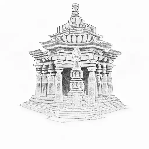 A Group Of Friends Exploring An Ancient Temple During A Trip