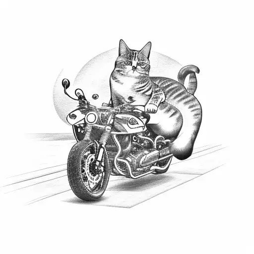 A Bobber Motorcycle With Surfboard Racks And A Cat Riding Pillion