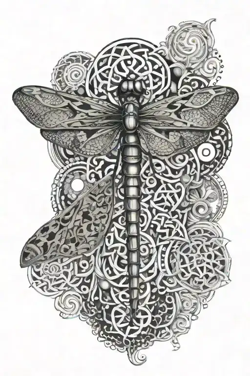 A Dragonfly With Psychedelic Patterns Intertwined With Celtic Knots