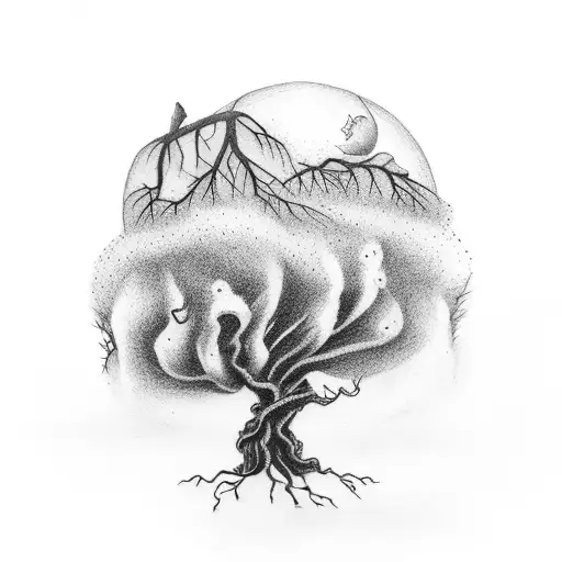 A Forearm Tattoo Of A Tree With Big Roots And A Tornado In The Background