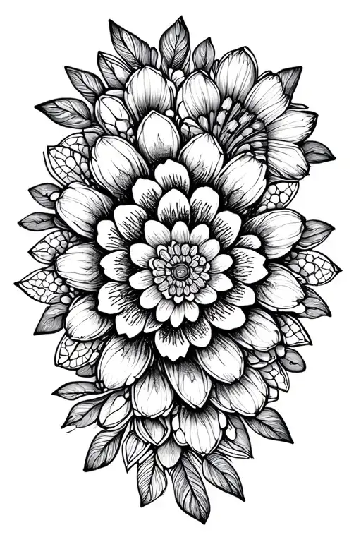Mandala Flowers Dotwork Lines