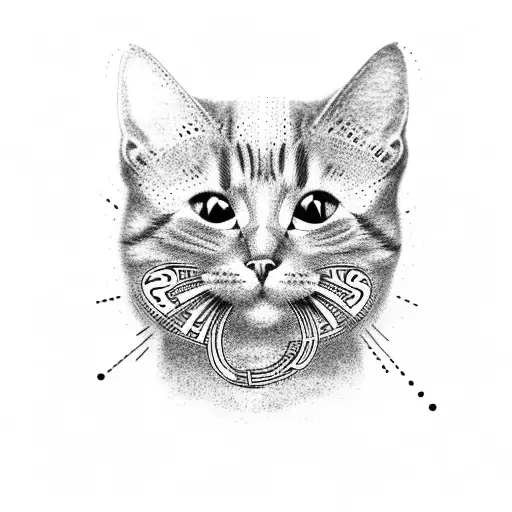 A Dotwork Tattoo Of Musical Notes Forming The Shape Of A Cat