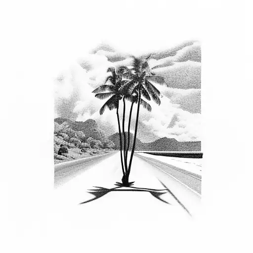 A Sleek Sports Car Driving Along A Palm Tree-lined Beach