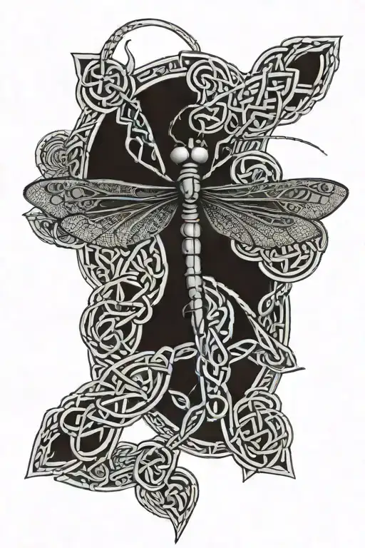 A Dragonfly In The Middle Of A Celtic Knot With Middle Being A Passageway To The Afterlife