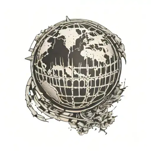 A Globe Tattoo With Football Stadiums Marked As Ancient Ruins