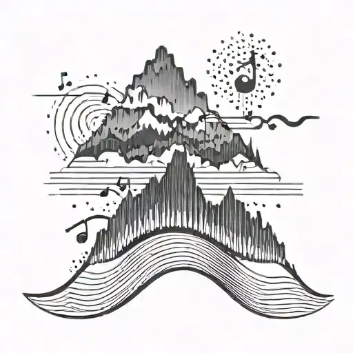 A Mountain Range Shaped Like A Sound Wave With Musical Notes Flowing Through It