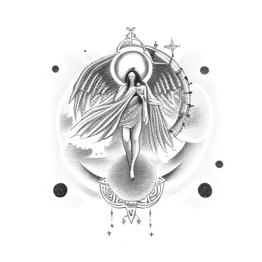 A Celestial Scene With An Angel Playing A Musical Instrument