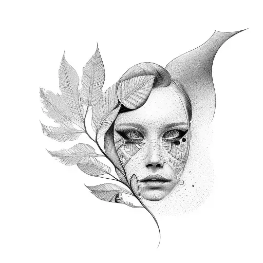 Line Art Face Tear Leaves